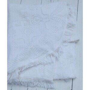Bates Of Maine Bedspread Matelasse Blanket Full Queen Vintage White 100% Cotton